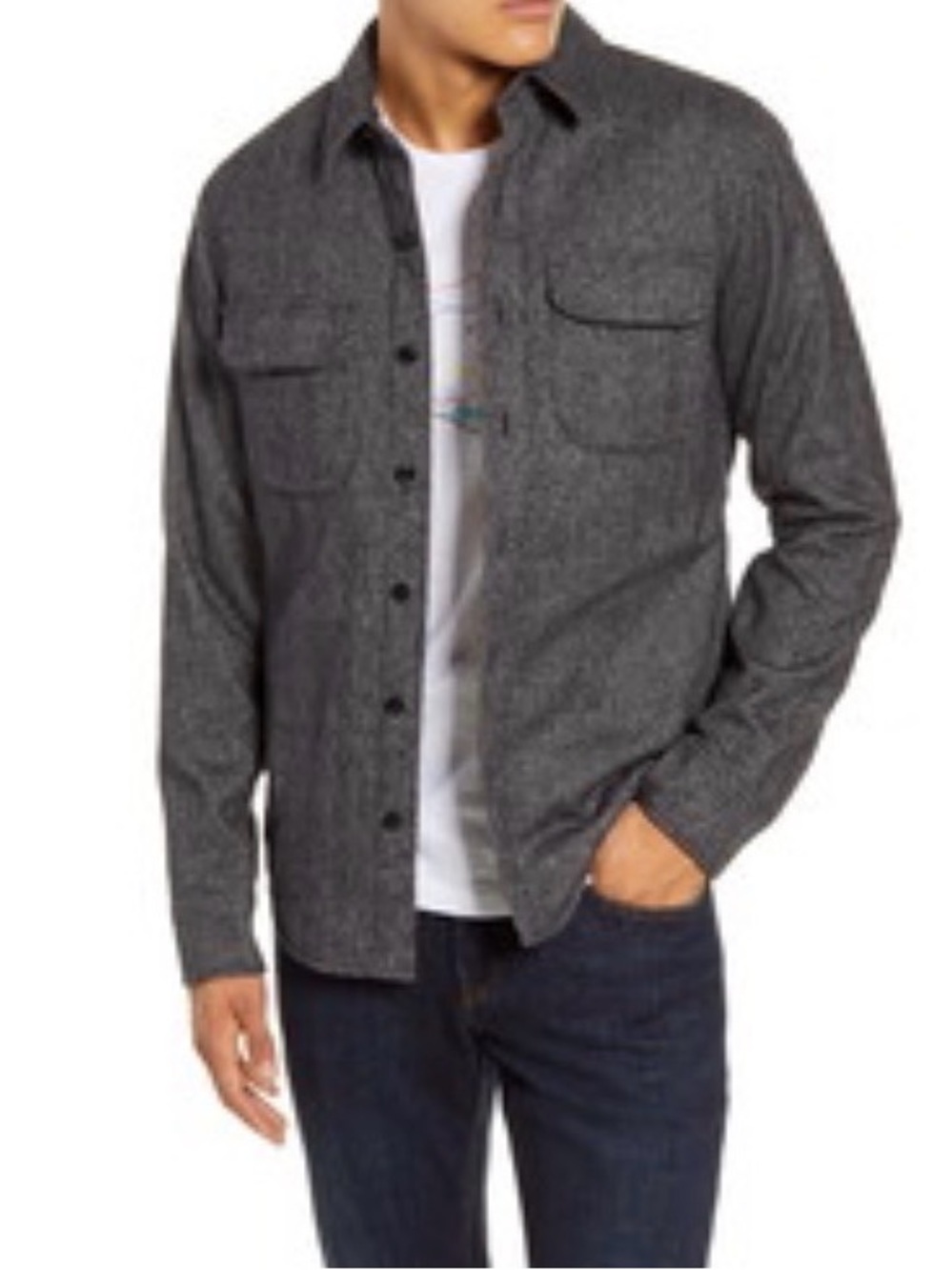 Bonobos Men’s Charcoal Gray Cotton Overshirt, Button-Down, Long Sleeve, Medium